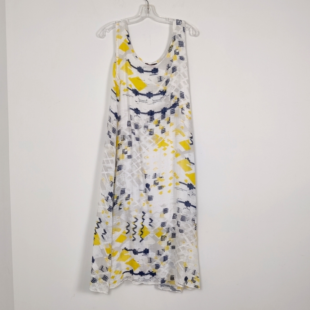 Froccella Abstract Print Sleeveless A-Line Dress - Size Large Lagenlook Beach